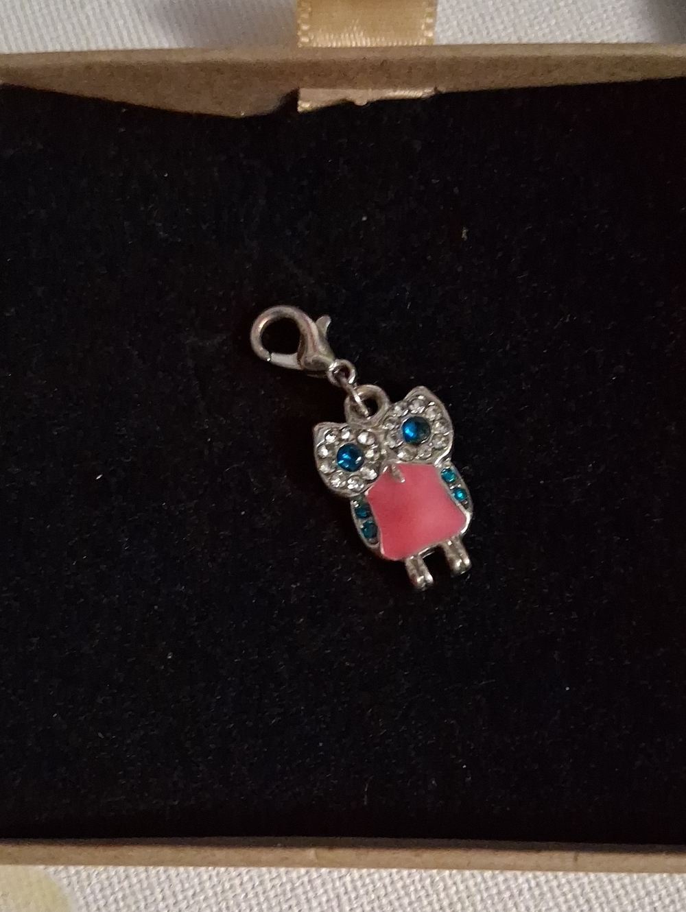 Pink and Blue Owl Charm Bracelet Pendant with Lobster Clasp